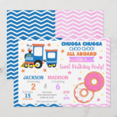 Choo Choo Train & Donuts Joint Verjaardag Kaart (Voorkant / Achterkant)