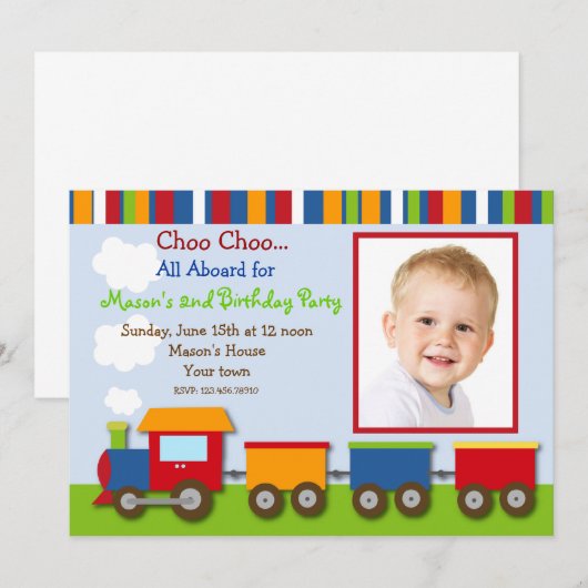 Choo Choo Train Foto van Birthday Party Kaart (Voorkant / Achterkant)
