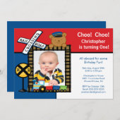 Choo Choo Train Foto van de geboorte Kaart (Voorkant / Achterkant)