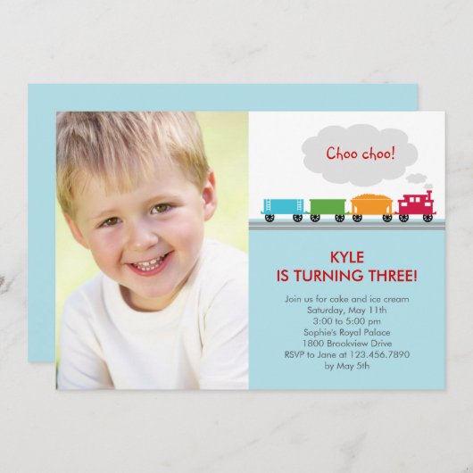 Choo Choo Train Foto van de geboorte Kaart (Voorkant / Achterkant)