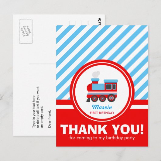 Choo Choo Train Hartelijk dank Briefkaart (Voorkant / Achterkant)