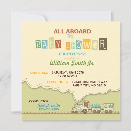 Choo Choo Train Invitation Square Kaart (Achterkant)