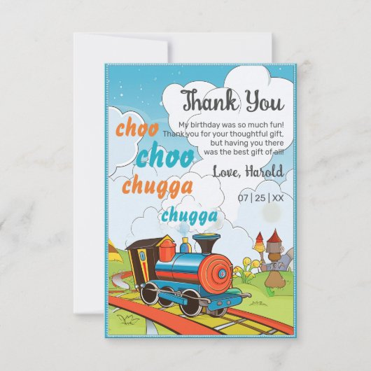 Choo Choo Train Kinder Cute Train Ticket Birthday Bedankkaart (Voorkant)