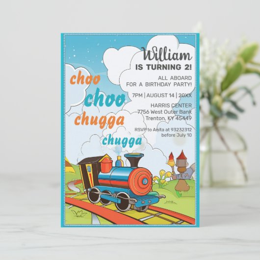 Choo Choo Train Kinder Cute Train Ticket Birthday Kaart (Staand voorkant)