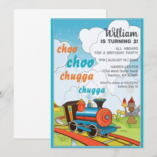Choo Choo Train Kinder Cute Train Ticket Birthday Kaart (Voorkant / Achterkant)