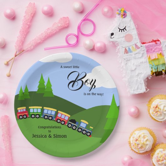 Choo Choo Train Landscape Boy Baby shower Papieren Bordje (Feest)