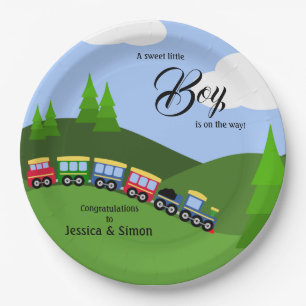 Choo Choo Train Landscape Boy Baby shower Papieren Bordje