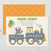 Choo Choo Train Oranje Beer, geboortedag Kaart (Voorkant / Achterkant)