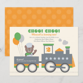 Choo Choo Train Oranje Beer, geboortedag Kaart