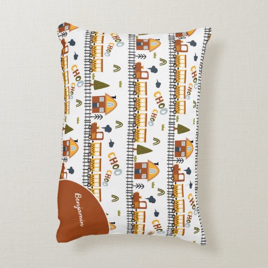 Choo Choo Train Patroon Voornaam Klein Kind Accent Kussen (Achterkant (Verticaal))