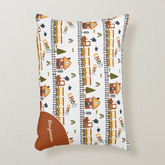 Choo Choo Train Patroon Voornaam Klein Kind Accent Kussen (Voorkant(Verticaal))