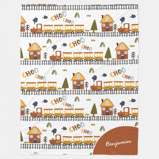 Choo Choo Train Patroon Voornaam Klein Kind Fleece Deken (Voorkant)