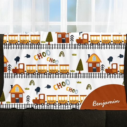 Choo Choo Train Patroon Voornaam Klein Kind Fleece Deken