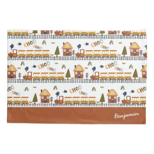 Choo Choo Train Patroon Voornaam Klein Kind Kussensloop (Achterkant)