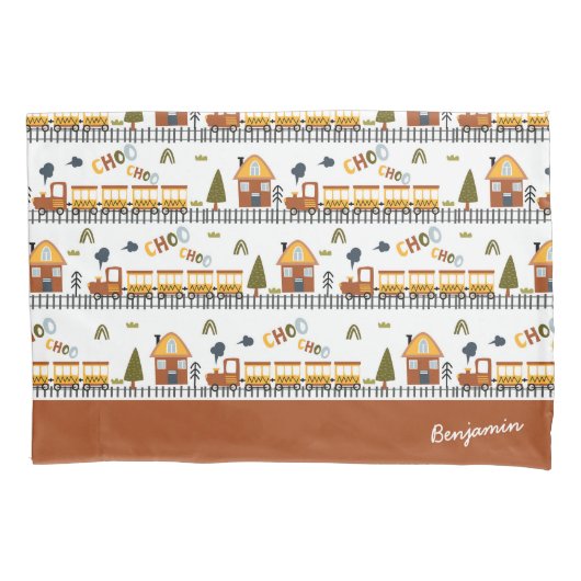 Choo Choo Train Patroon Voornaam Klein Kind Kussensloop (Voorkant)