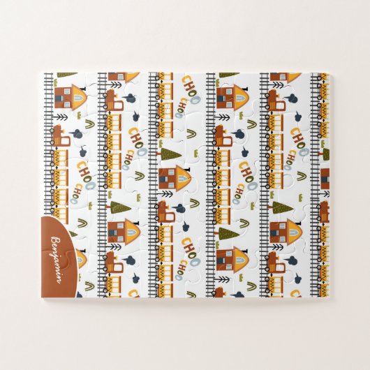 Choo Choo Train Patroon Voornaam Klein Kind Legpuzzel (Horizontaal)