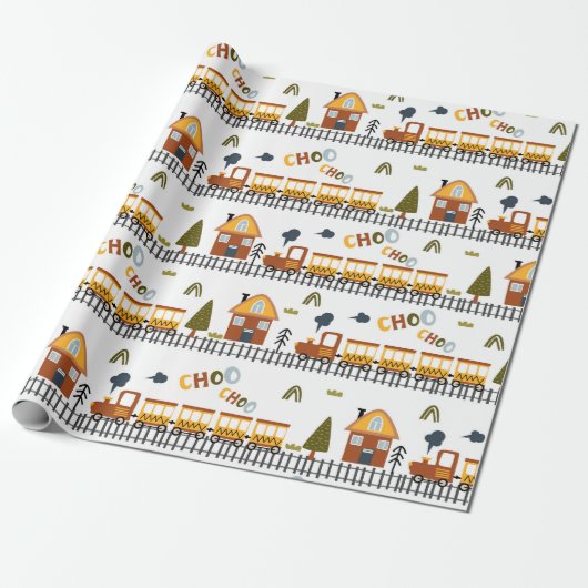 Choo Choo Train Pattern Little Kind Cadeaupapier (Uitgerold)