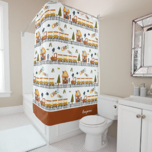 Choo Choo Train Pattern Little Kind Name Bathroom Douchegordijn