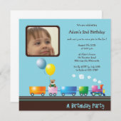 Choo Choo Train - uitnodiging voor feestdag (blauw (Voorkant / Achterkant)