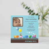 Choo Choo Train - uitnodiging voor feestdag (blauw (Staand voorkant)