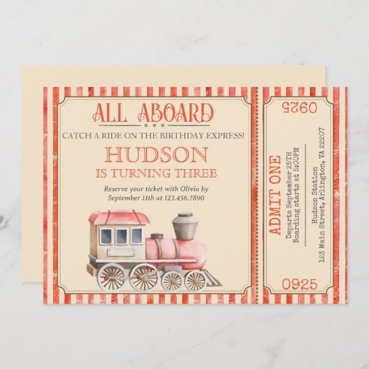 Choo Choo Train Verjaardag Uitnodigen - Train Part Kaart (Voorkant / Achterkant)