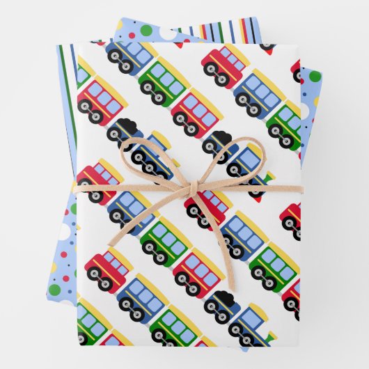 Choo Choo Trains, Stripes en Polkadots Inpakpapier Vel (In situ)