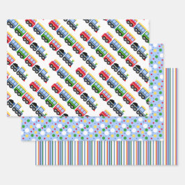 Choo Choo Trains, Stripes en Polkadots Inpakpapier Vel