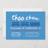 Choo choo traint blauwe rode kinderverjaardag kaart (Voorkant)