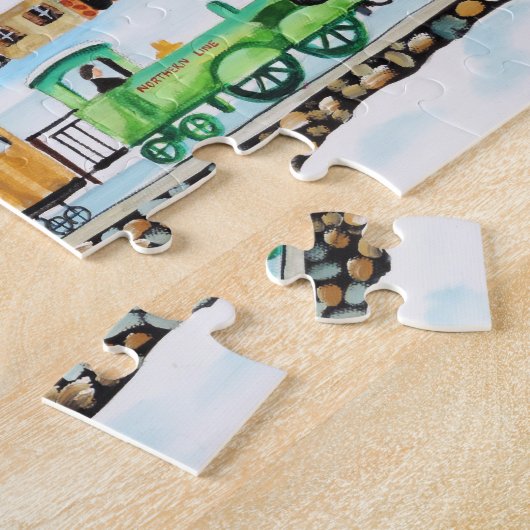 Choo choo treert volkskunst winterscène legpuzzel (Zijkant)