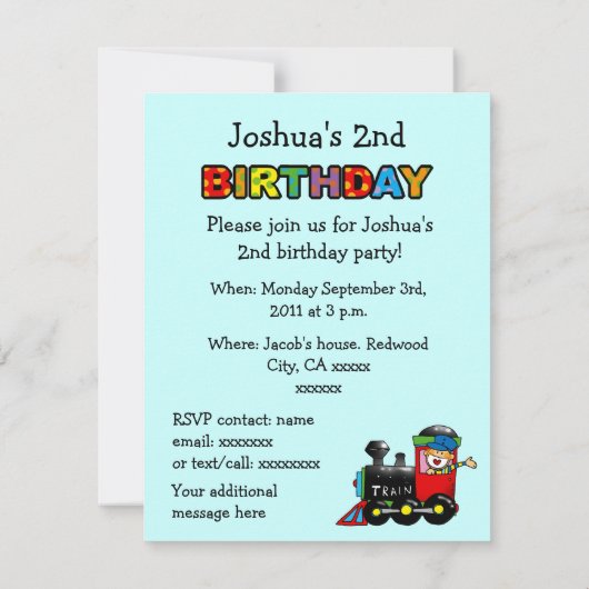 choo choo trein 2e verjaardag kaart (Achterkant)