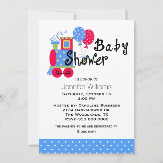 Choo Choo Trein Baby Shower Uitnodiging (Voorkant)