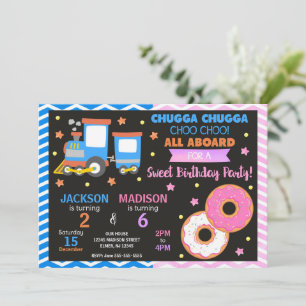 Choo Choo Trein & Donut Gezamenlijke Verjaardag Kaart