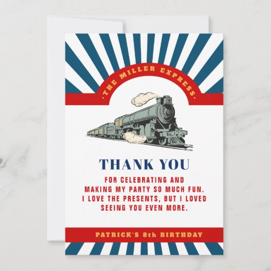 Choo choo trein verjaardag dank u kaart (Voorkant)