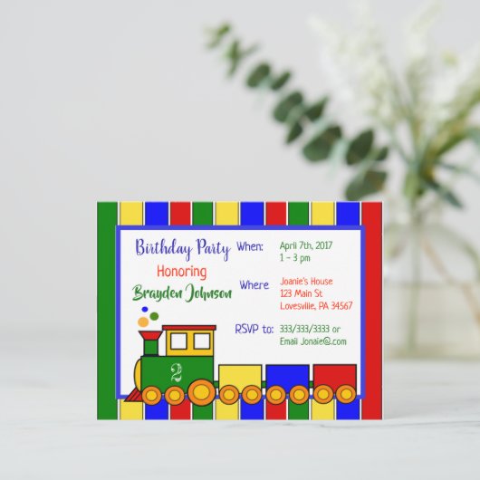 Choo Choo trein verjaardag uitnodiging Briefkaart (Staand voorkant)