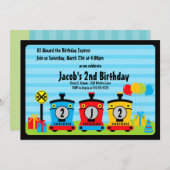 choo choo treinstel uitnodiging blauw rood (Voorkant / Achterkant)