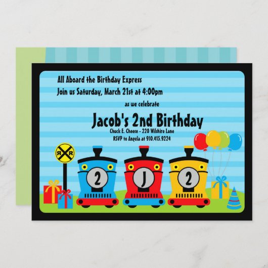 choo choo treinstel uitnodiging blauw rood (Voorkant / Achterkant)