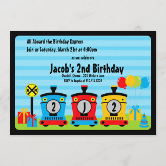 choo choo treinstel uitnodiging blauw rood