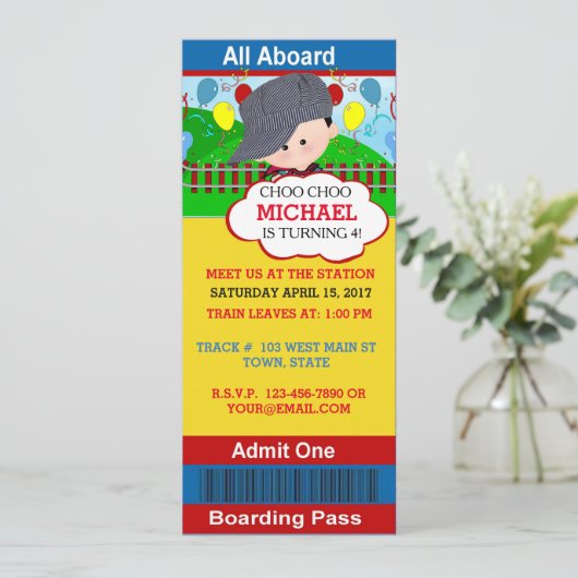 Choo Choo verjaardagsuitnodiging Kaart (Staand voorkant)