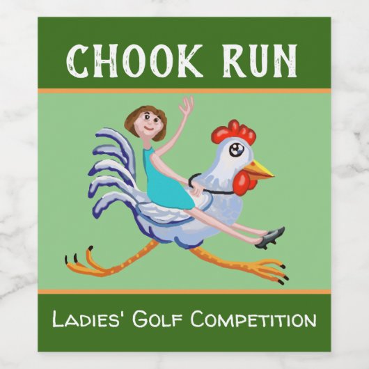 "Chook run" Dames Golf wedstrijd Wijn Etiket (Enkel label)