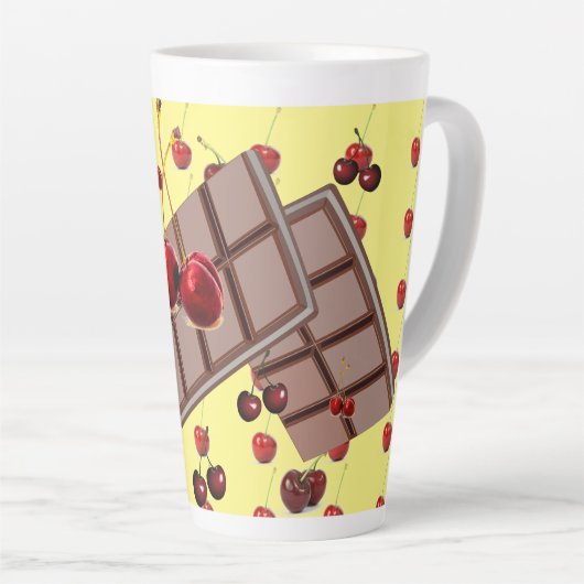 Choolaat en kersen, geel latte mok (Rechterhoek)
