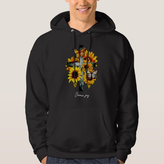 Choose joy Cross Sunflowers Butterflies Christian Hoodie (Voorkant)