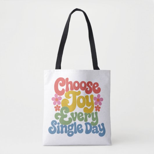 Choose Joy Every Single Day Retro Rainbow Tote Bag (Voorkant)