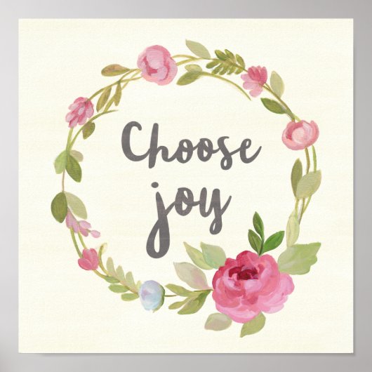 Choose Joy | Pink Pastel Roses Poster (Voorkant)