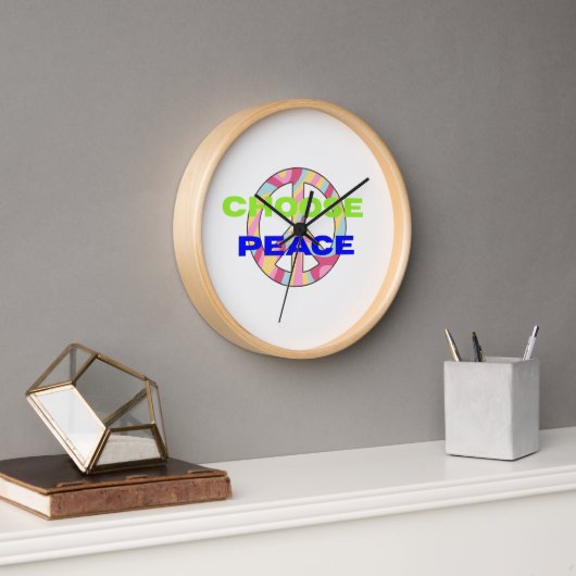 Choose Peace Modern Typography Wall Clock with Min (Kantoor)