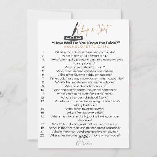 Chop and Chat vrijgezellenfeest Feestdagenkaart (Achterkant)