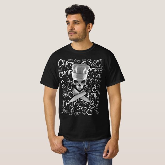 Chop Chop Funny Manic Chef Skull T-shirt (Voorkant volledig)