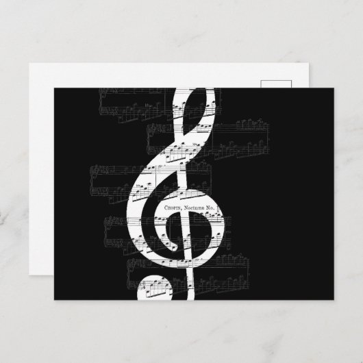 Chopin Nocturne Treble Clef Music Black White Briefkaart (Voorkant / Achterkant)