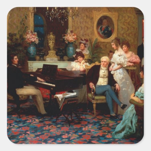 Chopin spelen op de piano vierkante sticker (Voorkant)