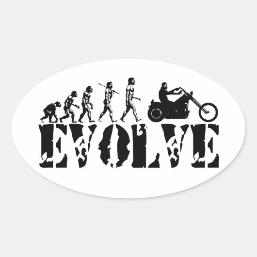 Chopper Biker Motorfiets Rider Evolution Art Ovale Sticker (Voorkant)