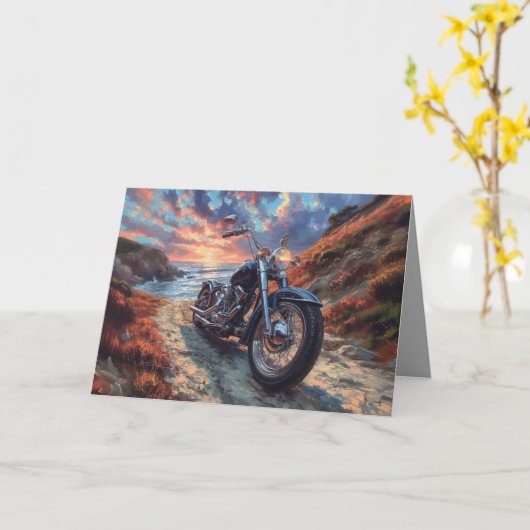 Chopper Motorcycle Kaart - Sunset Achtergrond (Gele Bloem)